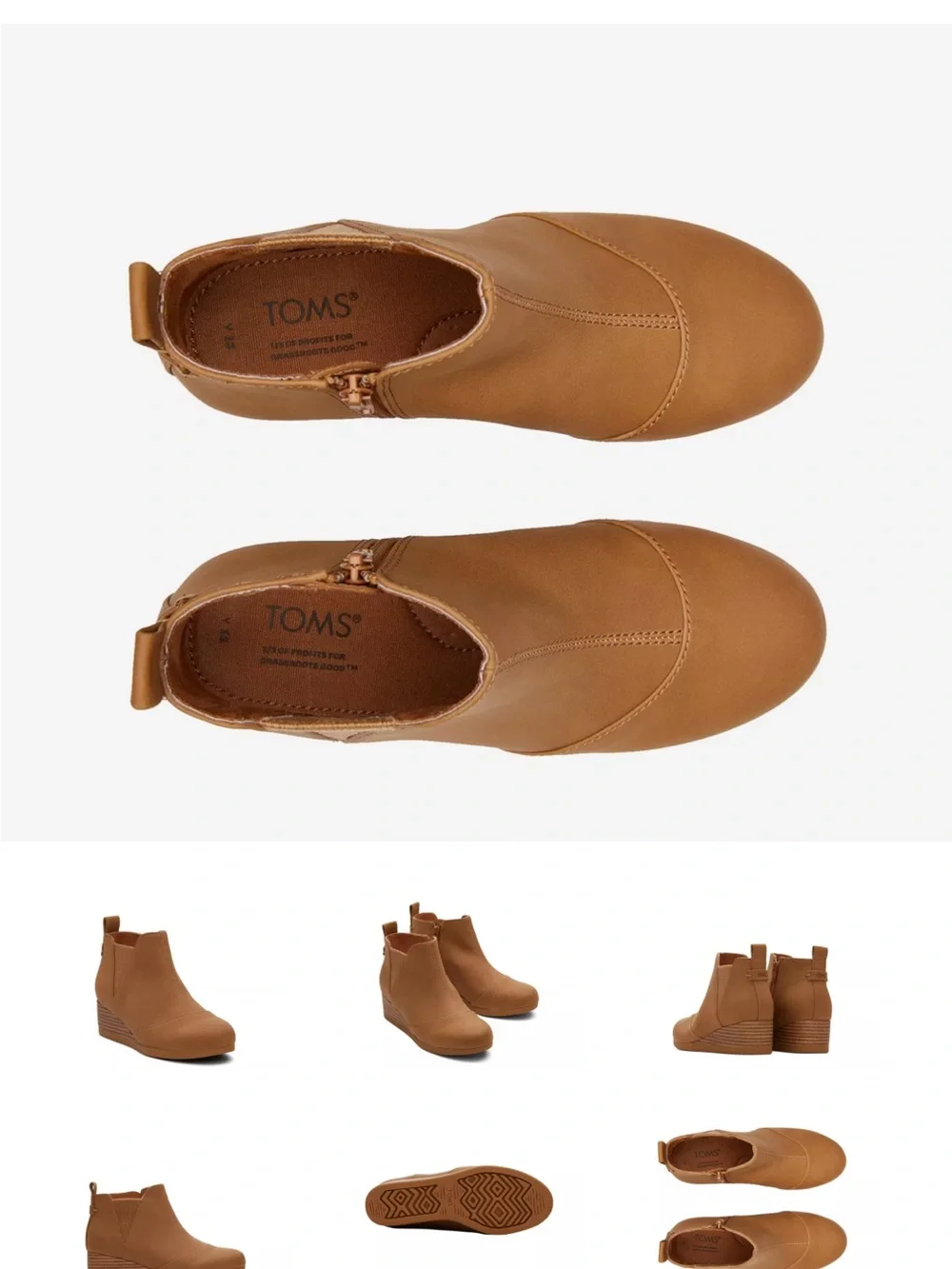 TOMS Kelsey Chestnut 2” Wedge Ankle Boots Chelsea Style Girls Size 5M Side Zip